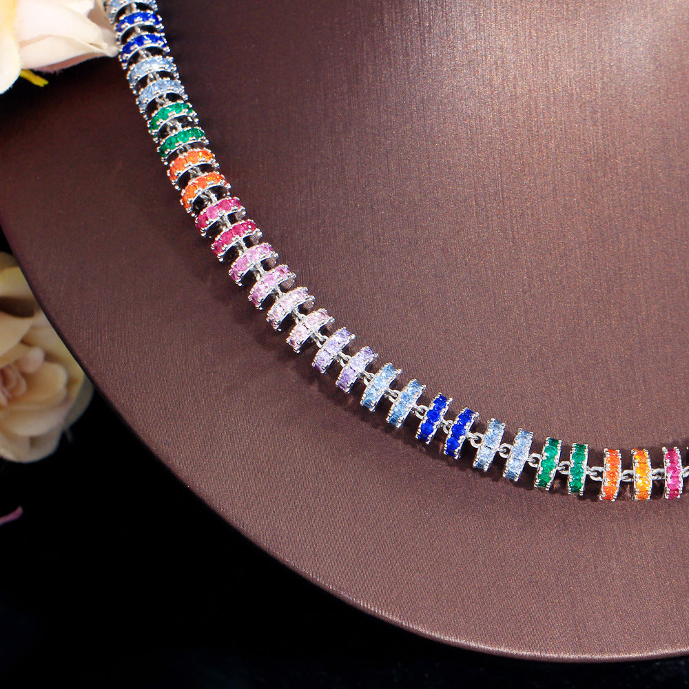 Internet-famous hip-hop style necklace with micro-set colored zirconia stones featuring unique and trendy design full of diamonds