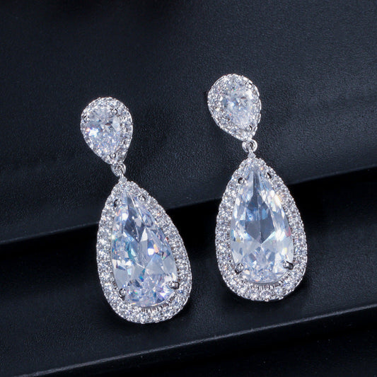 European and American classic drop earrings Tiny-set zirconia long earrings Wedding accessories for formal events