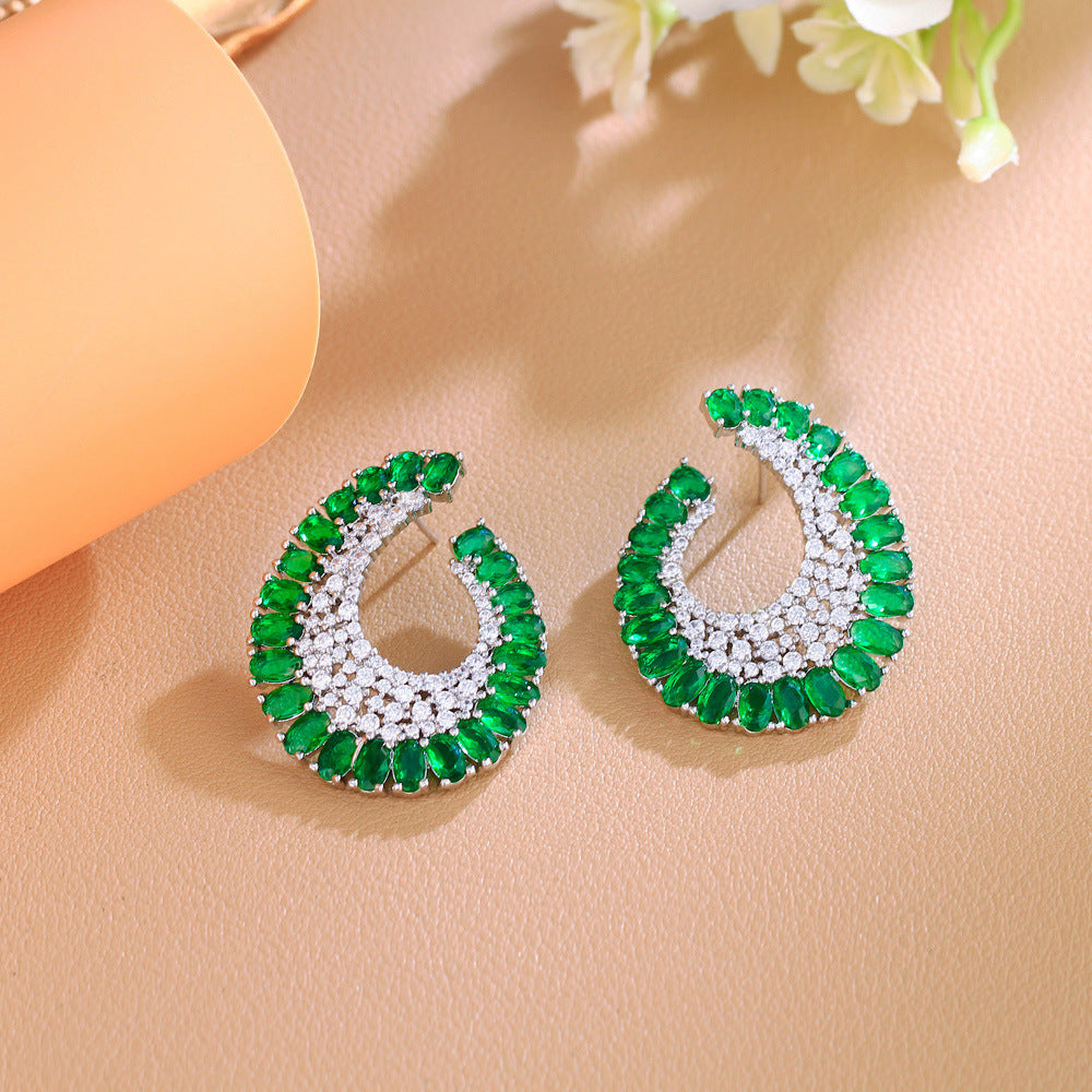European and American style fashionable luxury s925 silver stud earrings with full diamonds and micro-set zirconia C-shaped ear loops unique ear ornaments