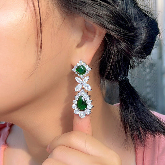 Fashion dazzling zircon earrings heavy-weight water-drop style luxury formal dress accessories emerald gemstone ear ornaments