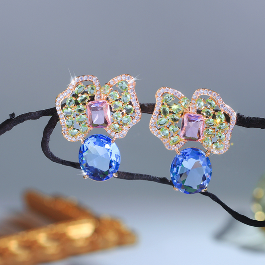 925 silver fine luxury butterfly knot zirconia stud earrings fashionable geometric irregular colored zirconia petal luxury style earrings