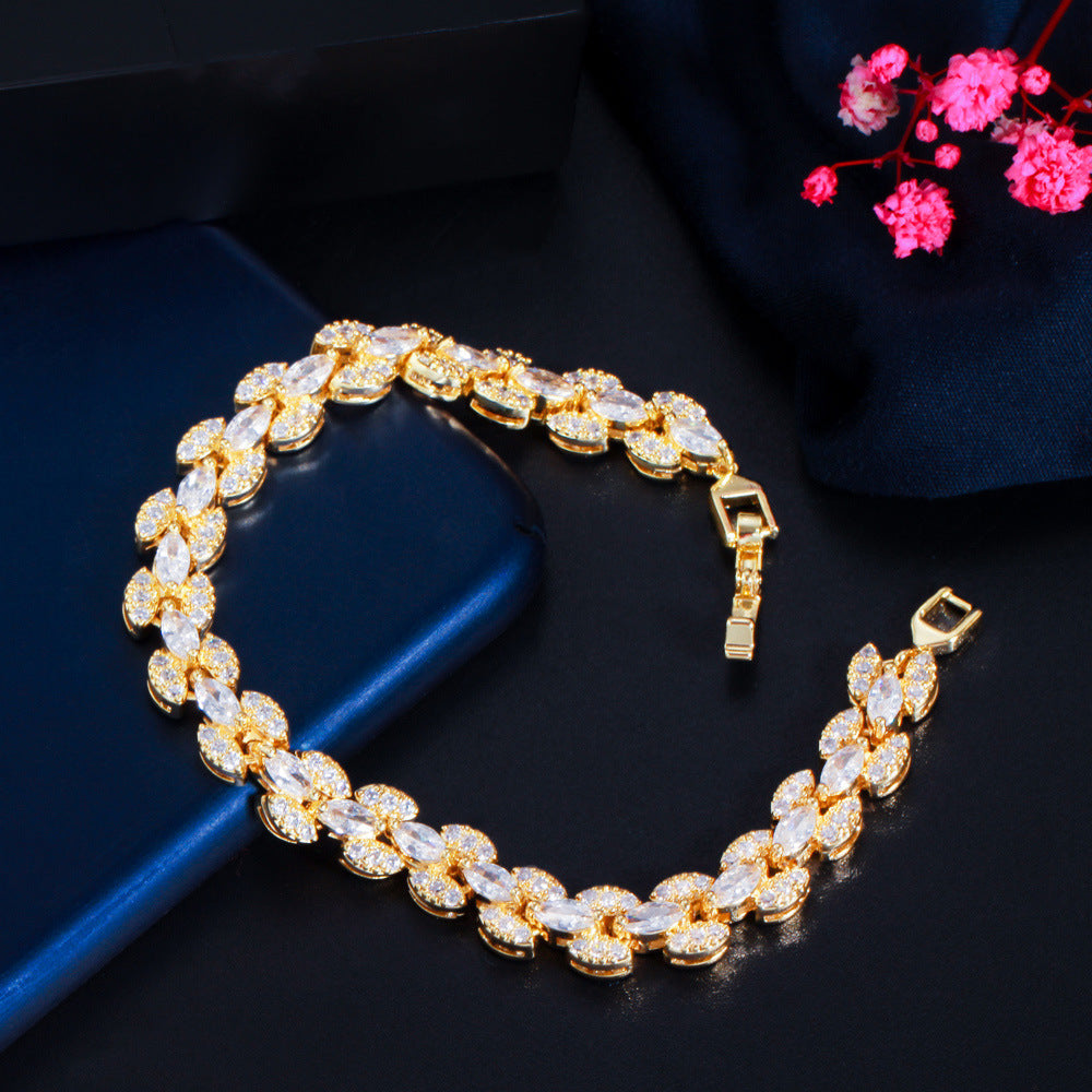 Best-selling Roman bracelet, chrome-plated white gold handcrafted jewelry double-row marquise-shaped zirconia and full-diamond handchain in Europe and America
