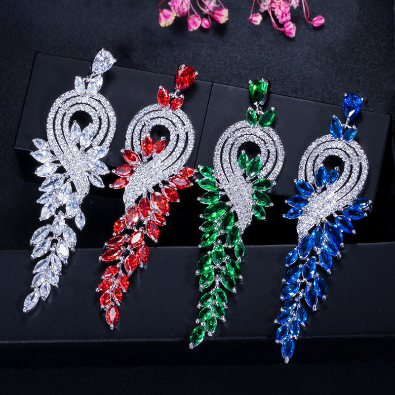 18K genuine gold electroplated long fringed earrings AAA zirconia with brilliant luster and diamond-studded earrings as a piece of jewelry