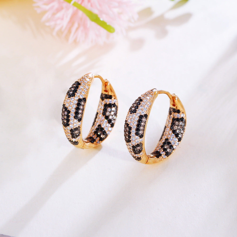 European and American style personalized light luxury snake pattern and leopard pattern micro-set zirconia ear studs in two-color electroplating with full-diamond embellishments double-color electroplated ear jewelry
