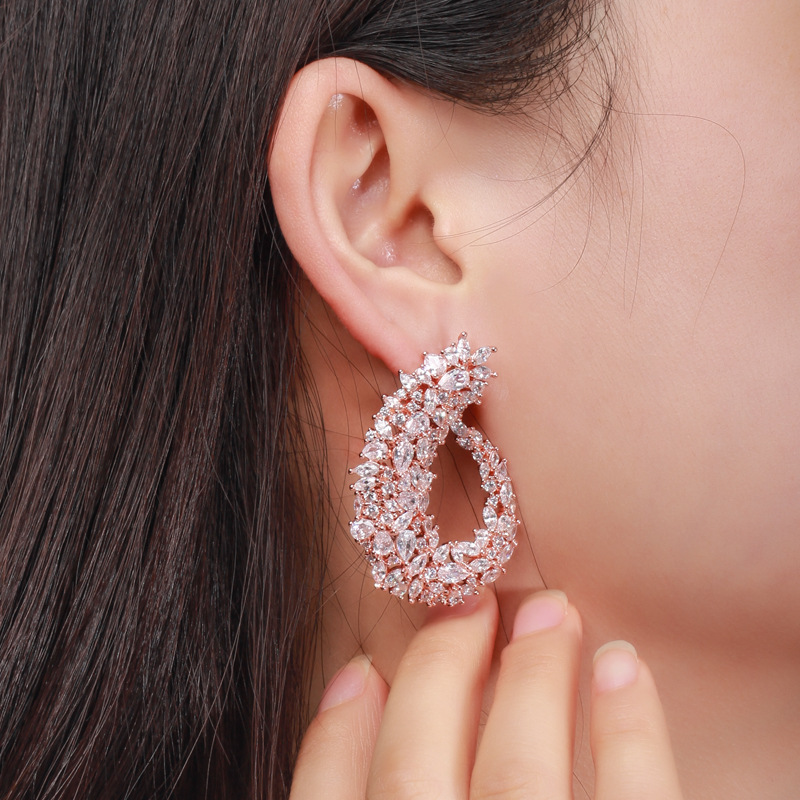 European Heavy Industry Star Fashion High-end and Elegant Leaf-shaped Earrings Set with Zirconia Stones - Versatile and Stylish Ear Accessories