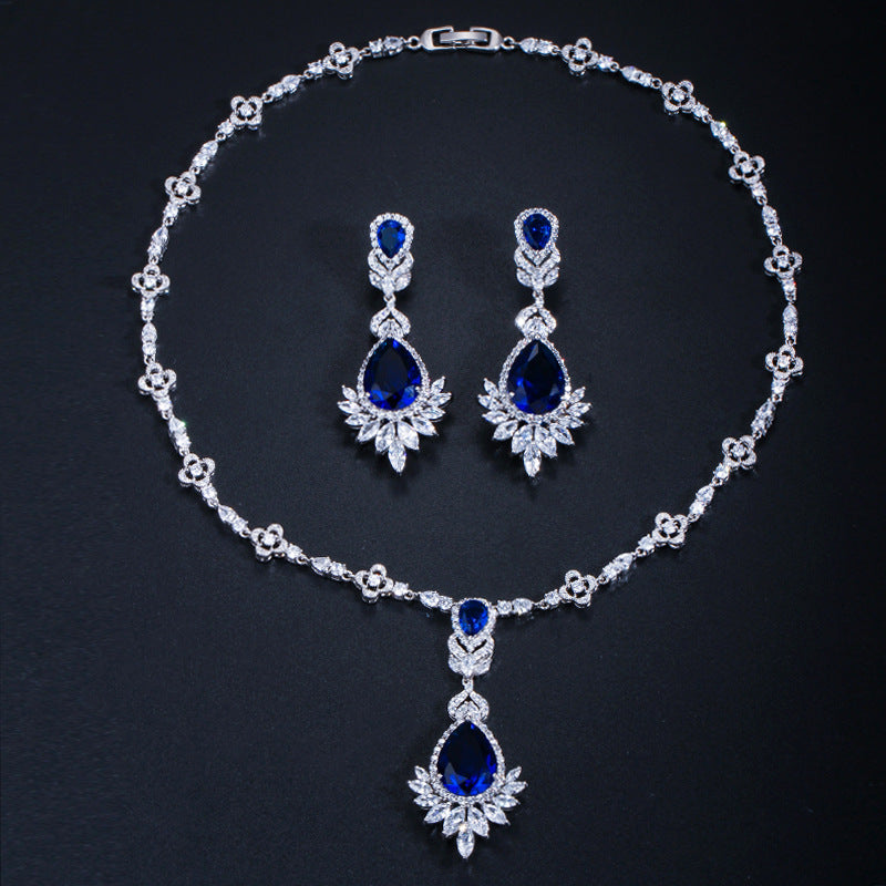 New bride's wedding dress zircon bracelet wedding jewelry necklace earrings two-piece set