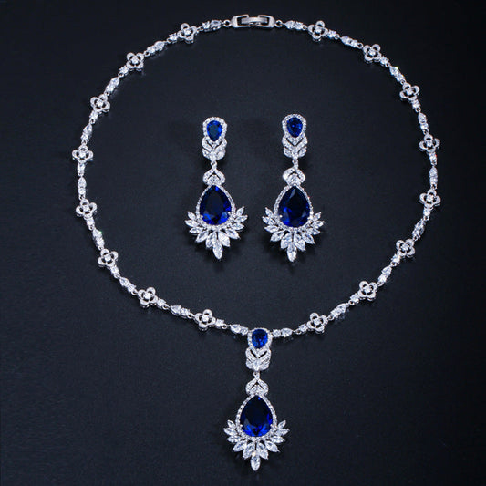 New bride's wedding dress zircon bracelet wedding jewelry necklace earrings two-piece set