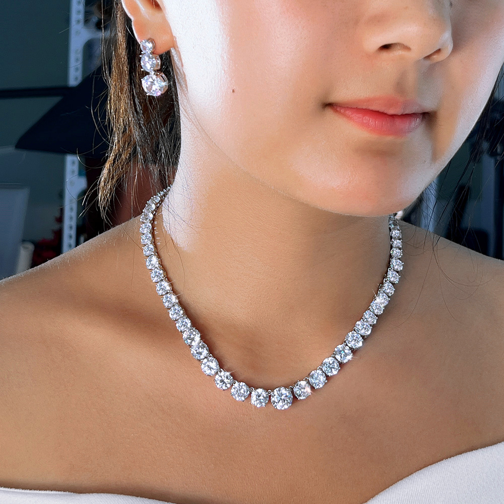 European and American fashion full-diamond zirconia bridal necklace and earrings set wedding dress evening party accessories jewelry