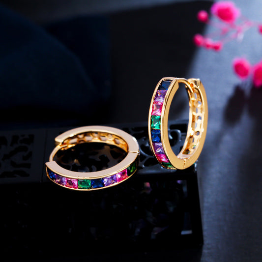 Ins Japanese and Korean cool style colorful circle small ear studs hip-hop style colored zirconium geometric earrings