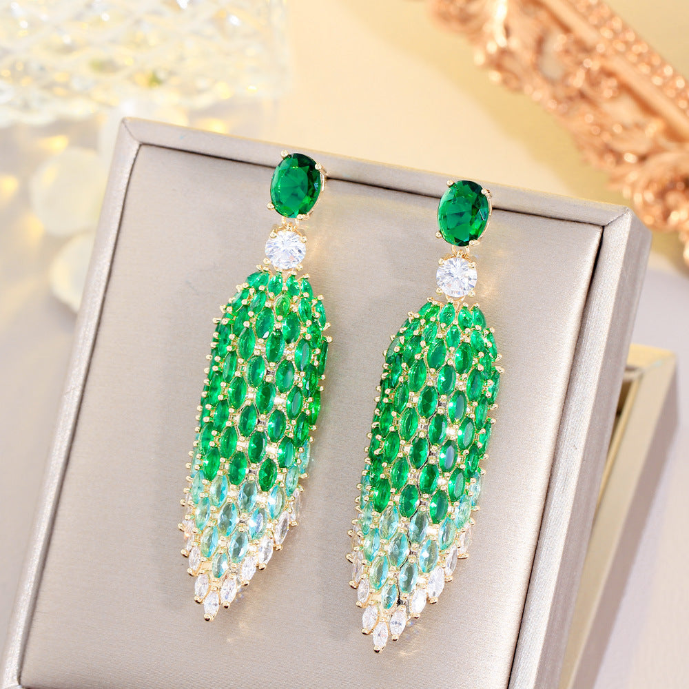 European Heavy Industry High-Class Diamond-shaped Elegant Zircon Earrings S925 Silver Pin Ultra-Shimmering Full-Diamond Earring Set