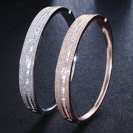 European and American style elegant spring clasp women's bracelet Precisely set three-row AAA zirconia jewelry piece