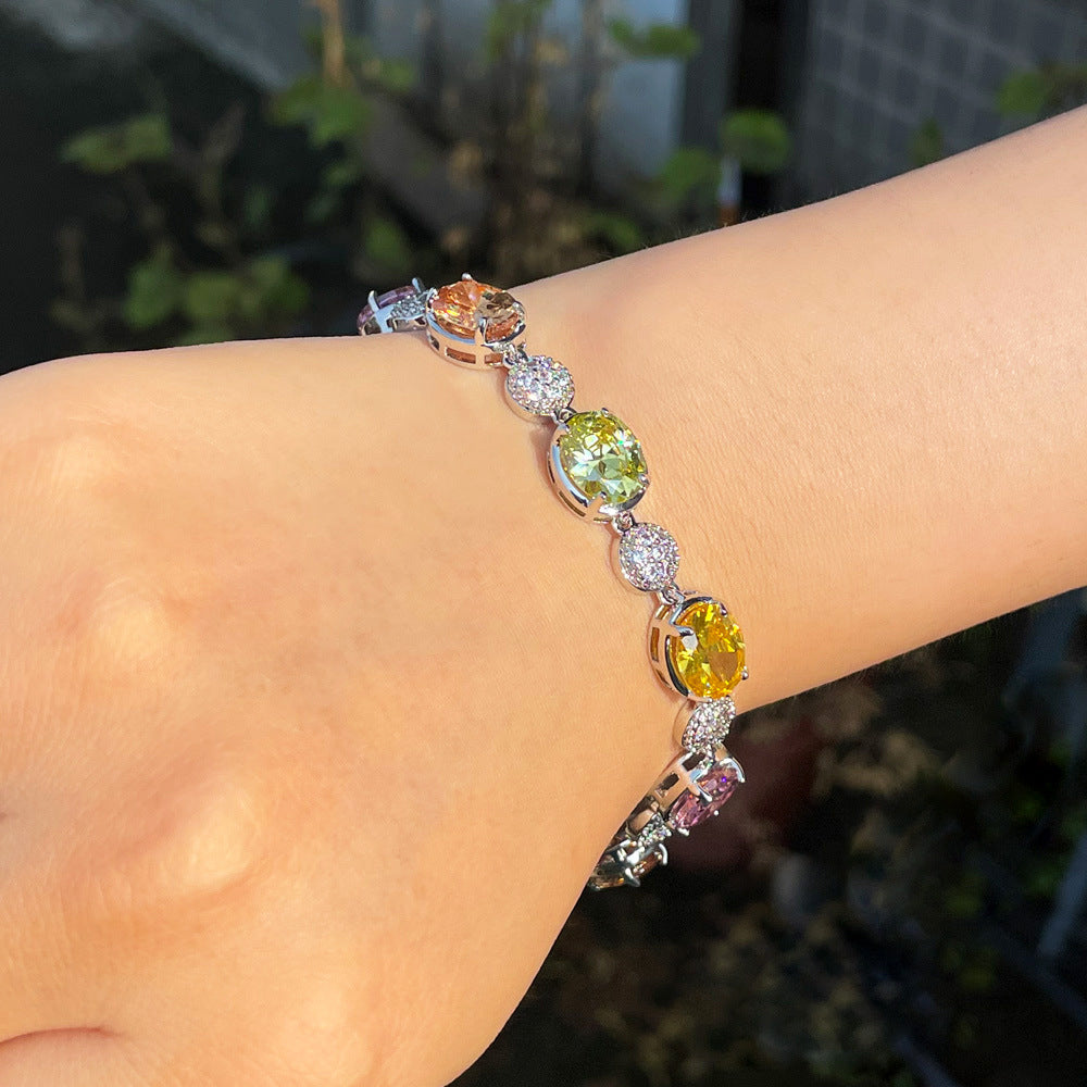 Bronze electroplated with 18K gold with colored diamonds and zirconia High-end jewelry Yellow gemstone women's handpiece