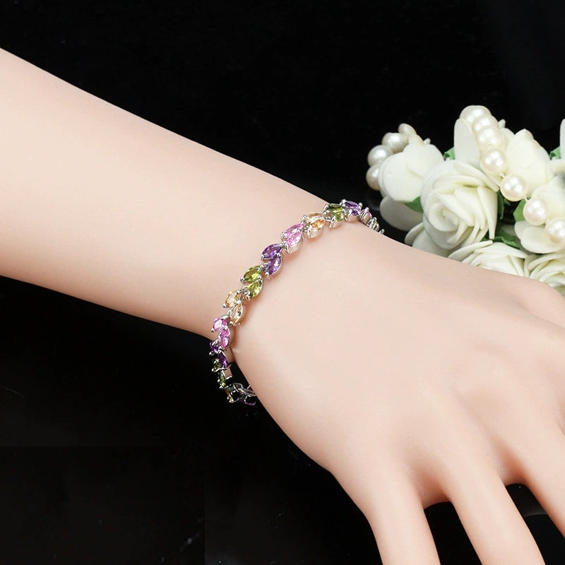 Korean version fashionable jewelry bracelet with small leaves and AAA-quality zircon stones size17.8cm