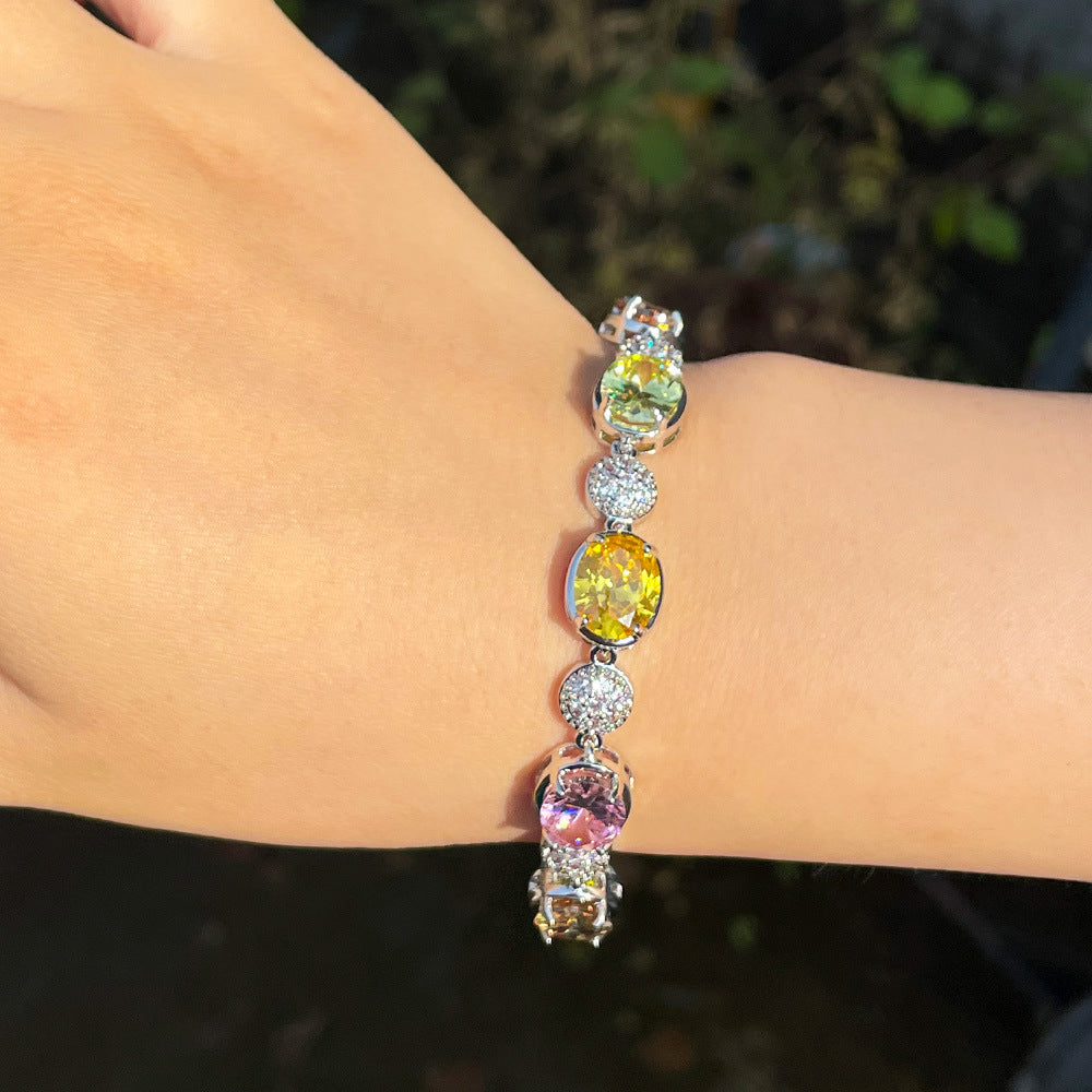 Bronze electroplated with 18K gold with colored diamonds and zirconia High-end jewelry Yellow gemstone women's handpiece