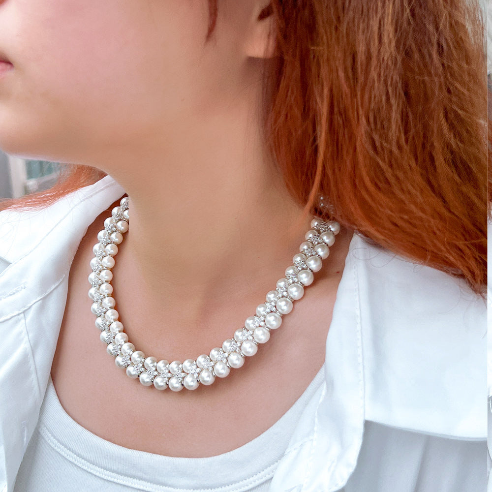 Korean fashionista double-layer freshwater pearl necklace - elegant and unique collar chain with pearl and zircon gemstones - women's necklace
