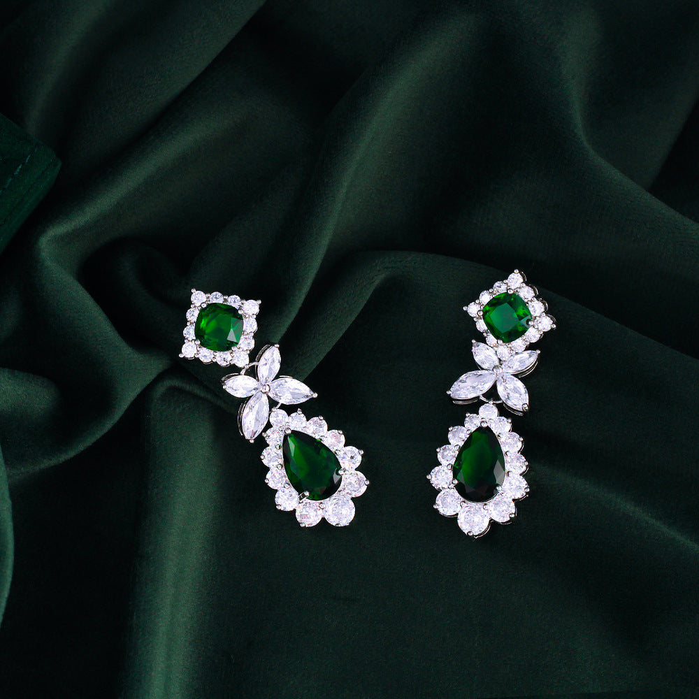 Fashion dazzling zircon earrings heavy-weight water-drop style luxury formal dress accessories emerald gemstone ear ornaments