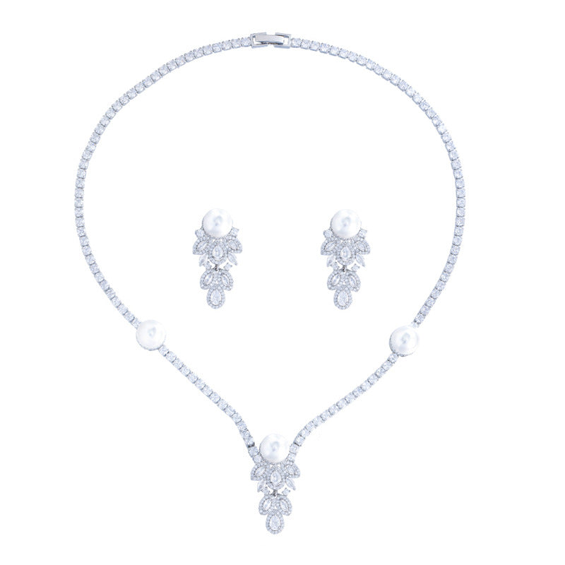 High-end pearl necklaces and earrings set - formal dress wedding banquet accessories necklace earrings chain set