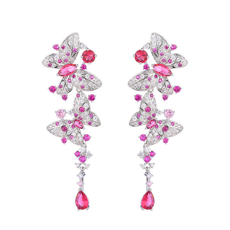 S925 silver needle elegant lady butterfly ear ring with elegant earrings Tiny-set zirconia butterfly zirconia earrings