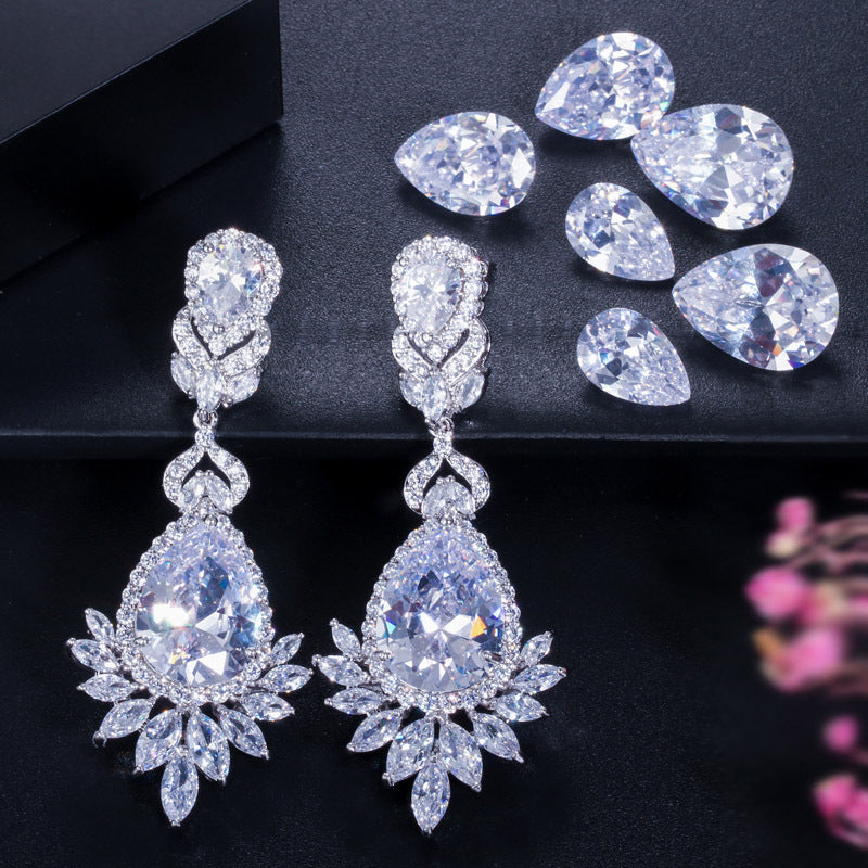 Korean version ultra-shiny micro-set AAA zirconia drop earrings earpiece