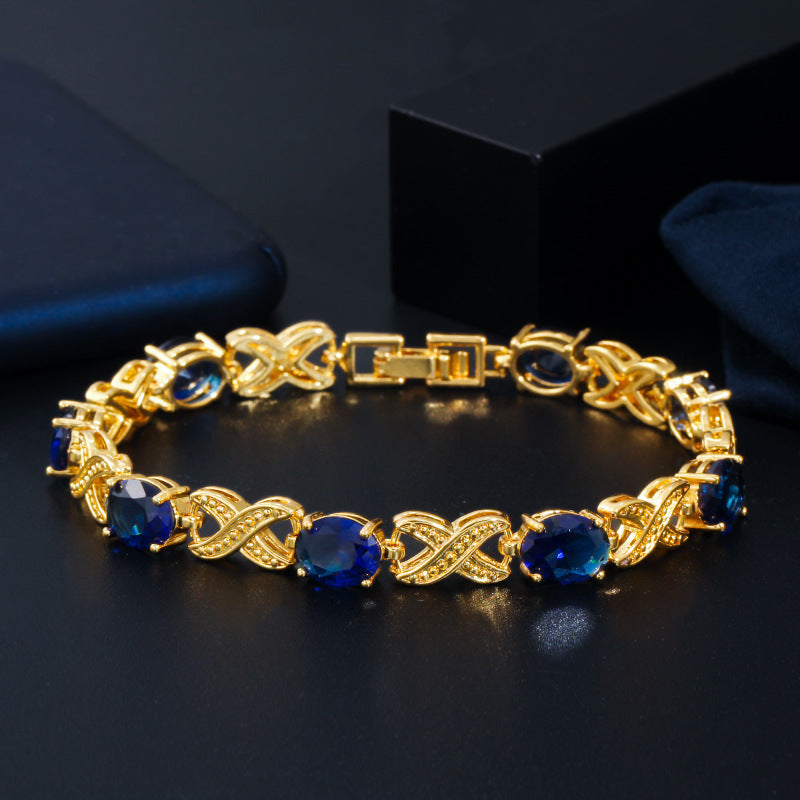 European and American minimalist and fashionable women's hand accessories high-grade AAA zirconia hand chain genuine gold electroplated