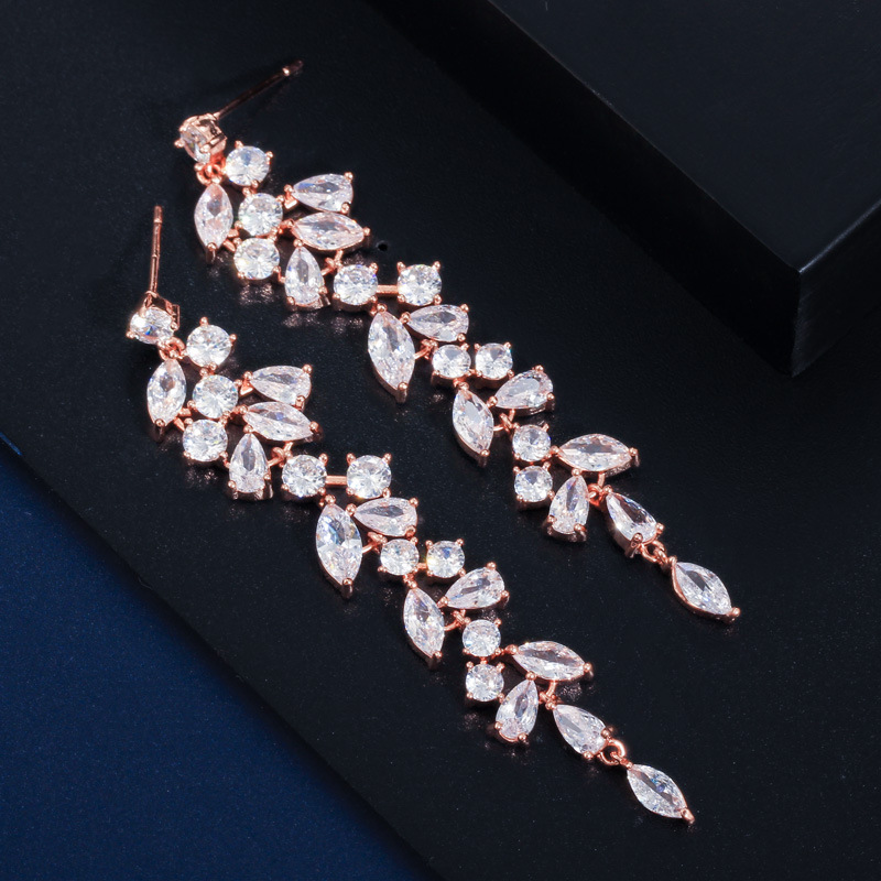 Korean-style classic petal long-drop drop-sleeve earrings with zircon and full-diamond inlay trendy earrings