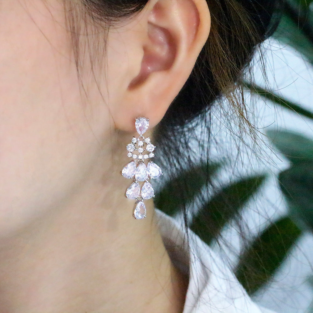 European and American fashion drop-shaped zirconia earrings for elegant women Perfect accessory for a group of friends' formal evening dress