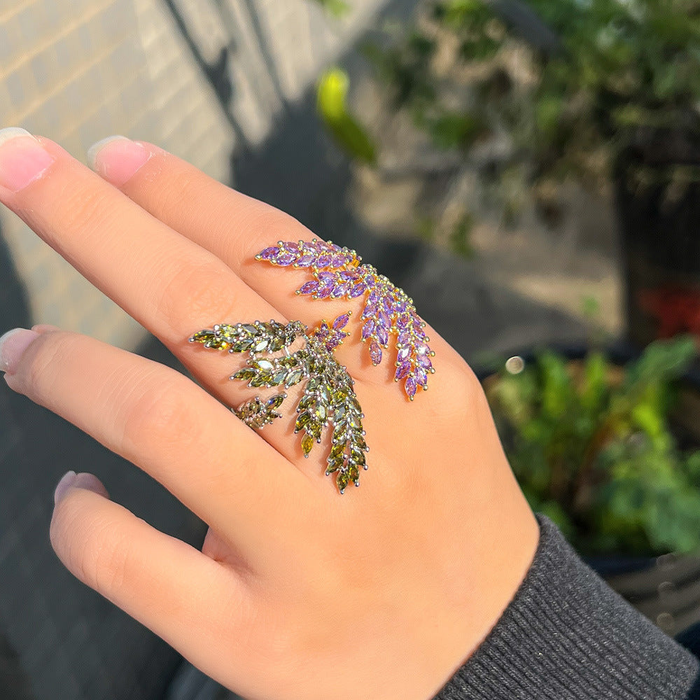 European and American Instagram influencers' minimalist style branch-filled diamond open ring with adjustable zirconia on the index finger