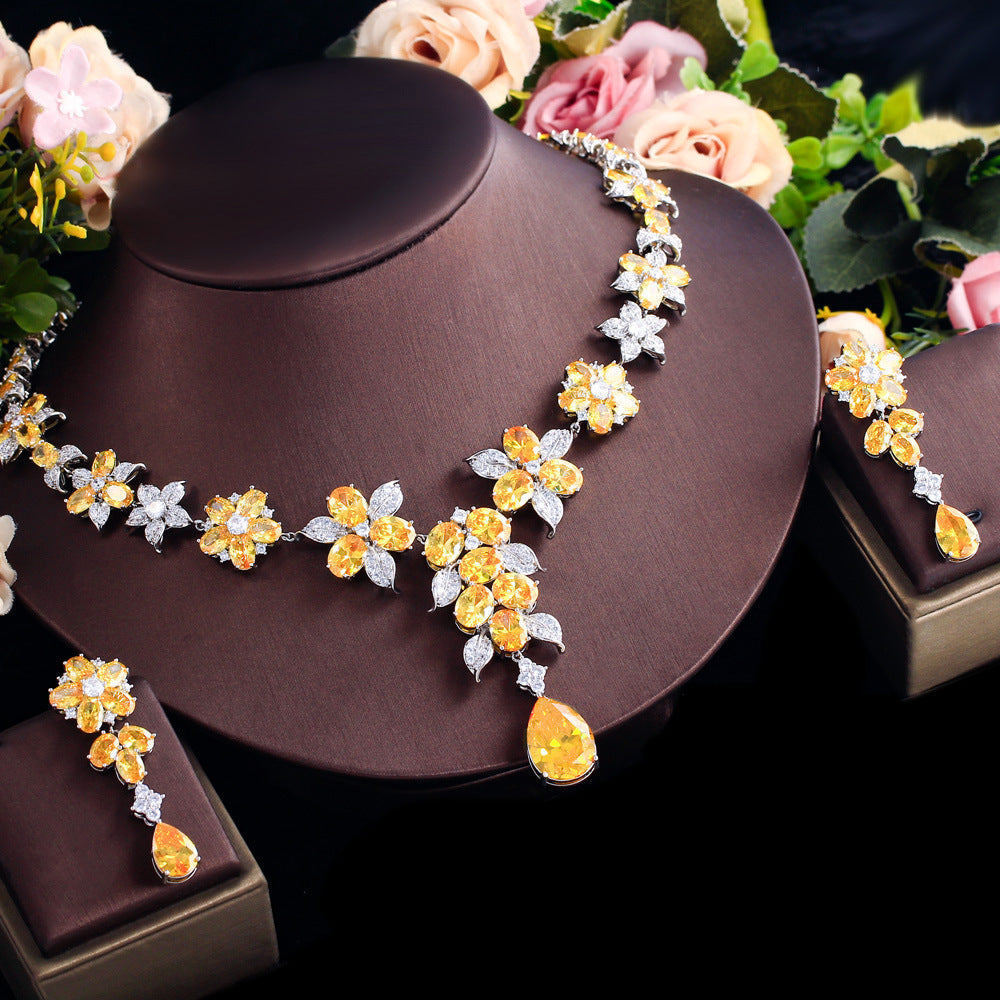 European and American cross-border necklace jewelry set for women light luxury zirconia necklace and earrings two-piece set for formal wear wedding and bridal use wedding dress and ceremony necklace set