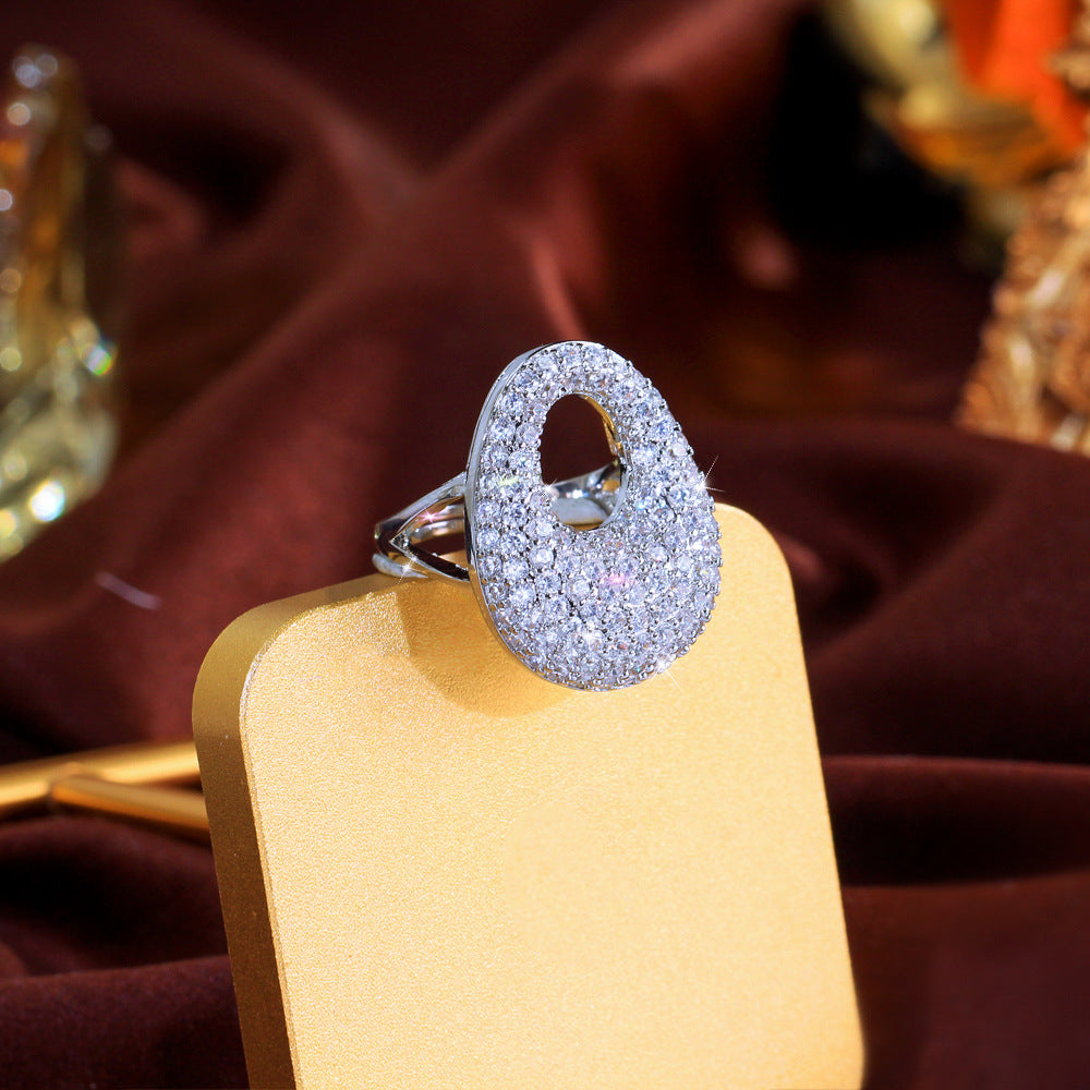 European and American fashion micro-set zirconia open-ended ring luxurious and elegant with open electroplated 18K gold finger ring accessory for hands