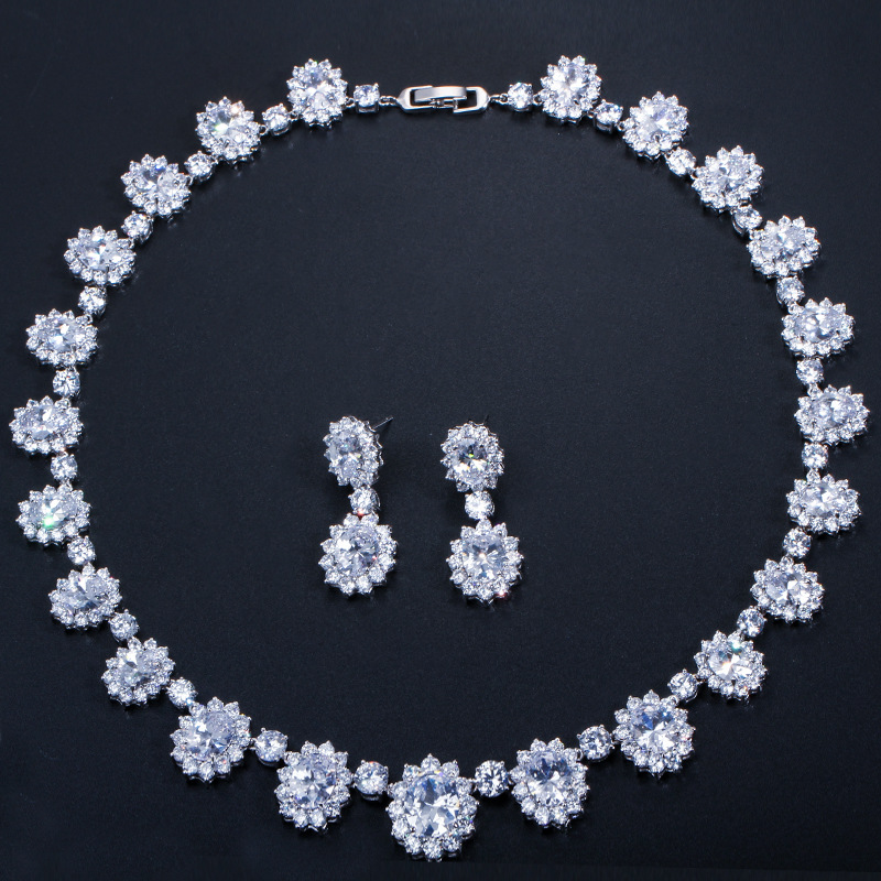 European and American formal evening dress set chain with AAA zirconia wedding earrings and necklace set - jewelry set
