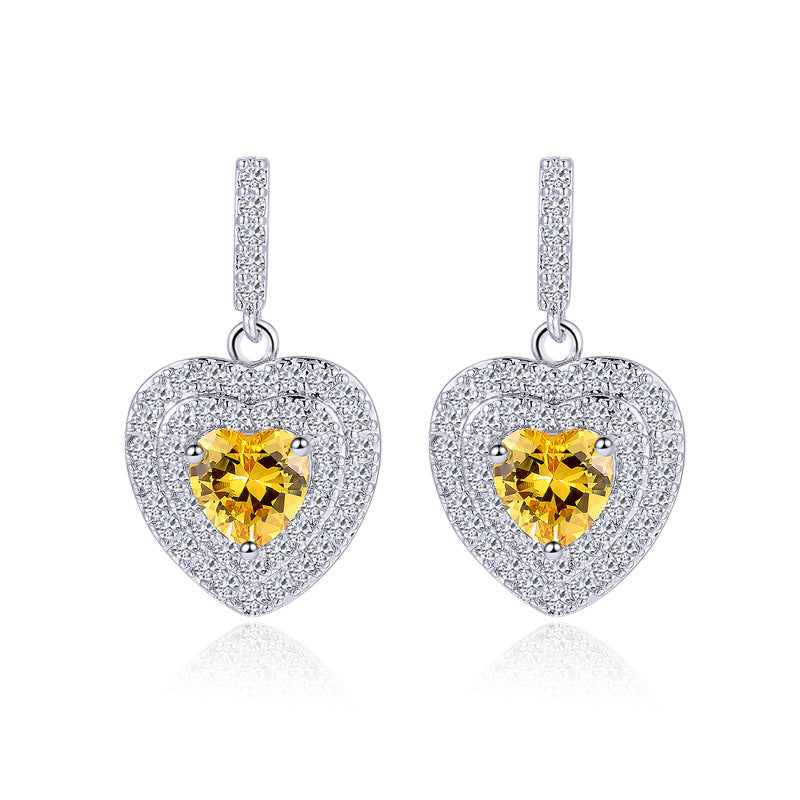 Korean-style heart-shaped silver stud earrings Korean-style 925 sterling silver high-end micro-set zirconia earrings