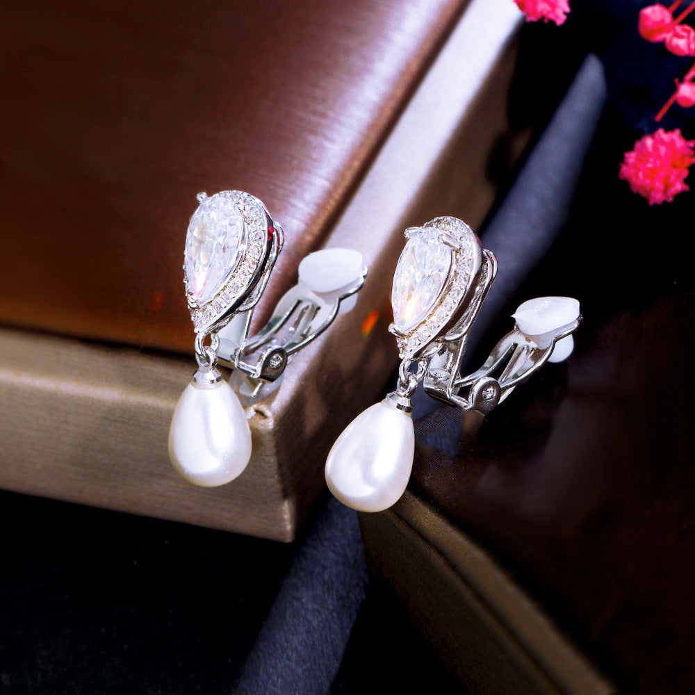 Korean unique retro drop earrings set with AAA zirconia and personalized creative pearl stud earrings exquisite jewelry pieces