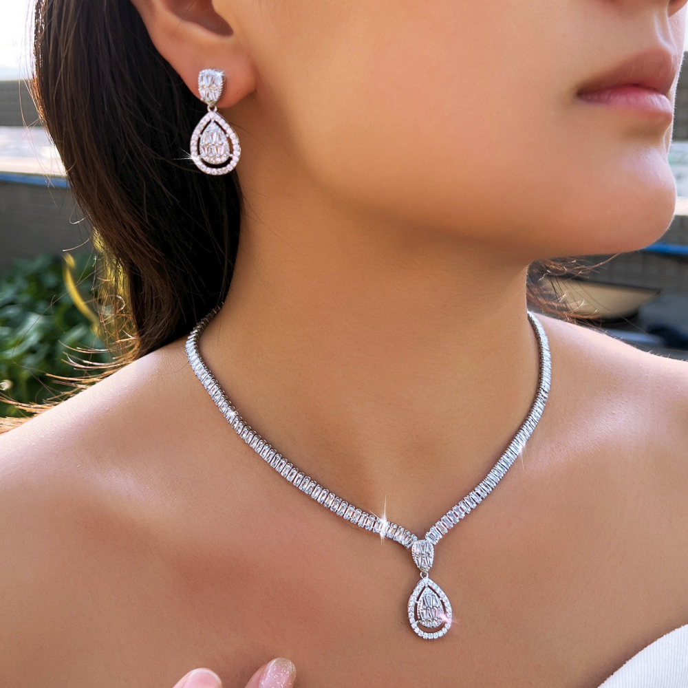 Dazzling diamond necklace and earrings bridal wedding zircon bracelet fashionable claw chain evening party dress jewelry set